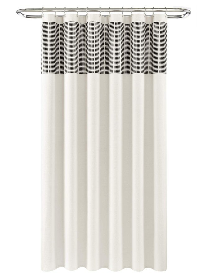 Lush Decor Stitched Woven Stripe Yarn Dyed Cotton Shower Curtain, 72" x 72", Ivory & Black - Image 1