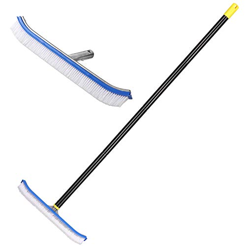 FLY HAWK Swimming Pool Wall Tile Brush,18" Polished Aluminum Back Pool Scrub Brush Head Designed for Cleans Walls, Tiles & Floors, Nylon Bristles Algae Pool Brush Head with EZ Clips - Image 1