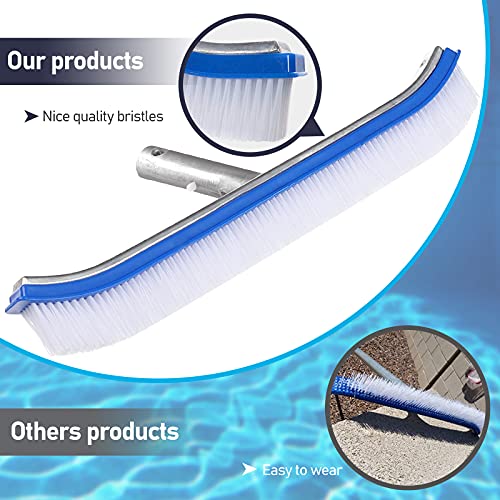 FLY HAWK Swimming Pool Wall Tile Brush,18" Polished Aluminum Back Pool Scrub Brush Head Designed for Cleans Walls, Tiles & Floors, Nylon Bristles Algae Pool Brush Head with EZ Clips - Image 2