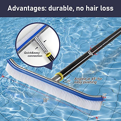 FLY HAWK Swimming Pool Wall Tile Brush,18" Polished Aluminum Back Pool Scrub Brush Head Designed for Cleans Walls, Tiles & Floors, Nylon Bristles Algae Pool Brush Head with EZ Clips - Image 3