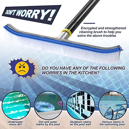 FLY HAWK Swimming Pool Wall Tile Brush,18" Polished Aluminum Back Pool Scrub Brush Head Designed for Cleans Walls, Tiles & Floors, Nylon Bristles Algae Pool Brush Head with EZ Clips - Image 4