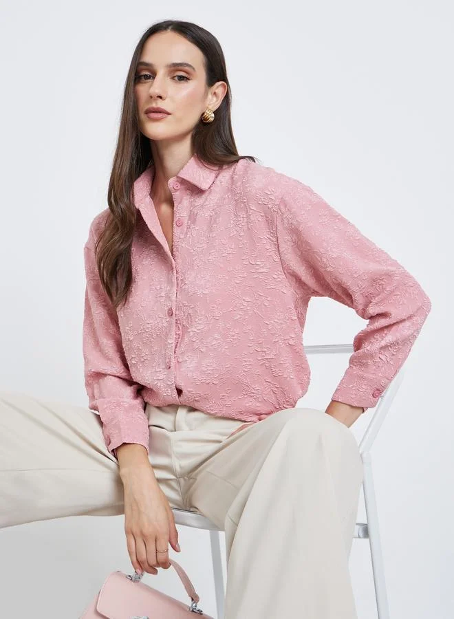 Styli Styli Oversized Jacquard Pattern Buttoned Shirt