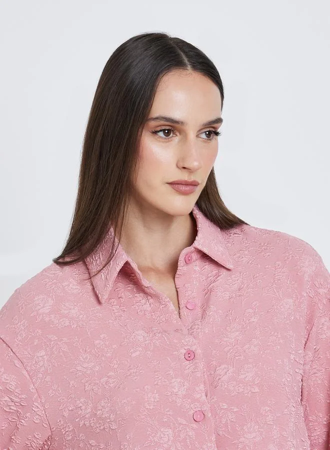 Styli Styli Oversized Jacquard Pattern Buttoned Shirt