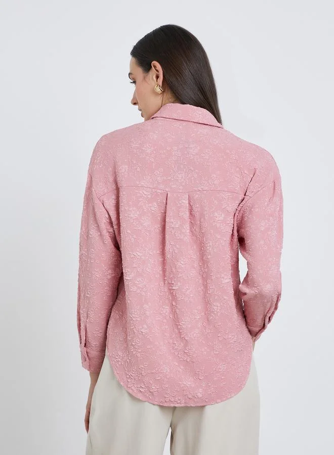 Styli Styli Oversized Jacquard Pattern Buttoned Shirt