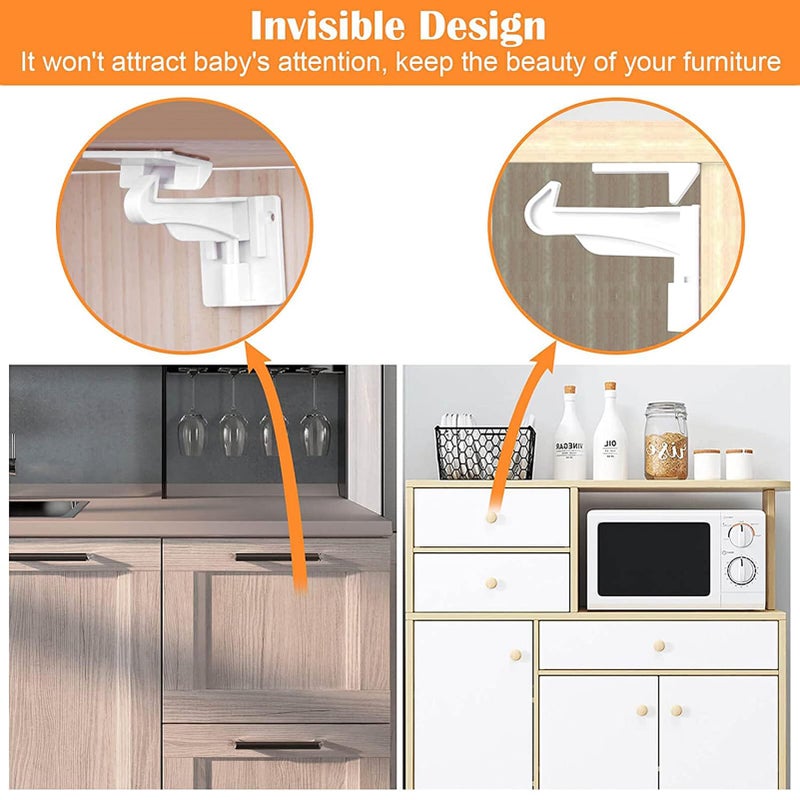 Buumook 6 Pack Upgraded Invisible Baby Proofing Cabinet Latch Locks - No Drilling or Tools Required, Children Proof Cupboard Drawers Latches, Works with Most Cabinets and Drawers - Adhesive Easy Installation - Image 3