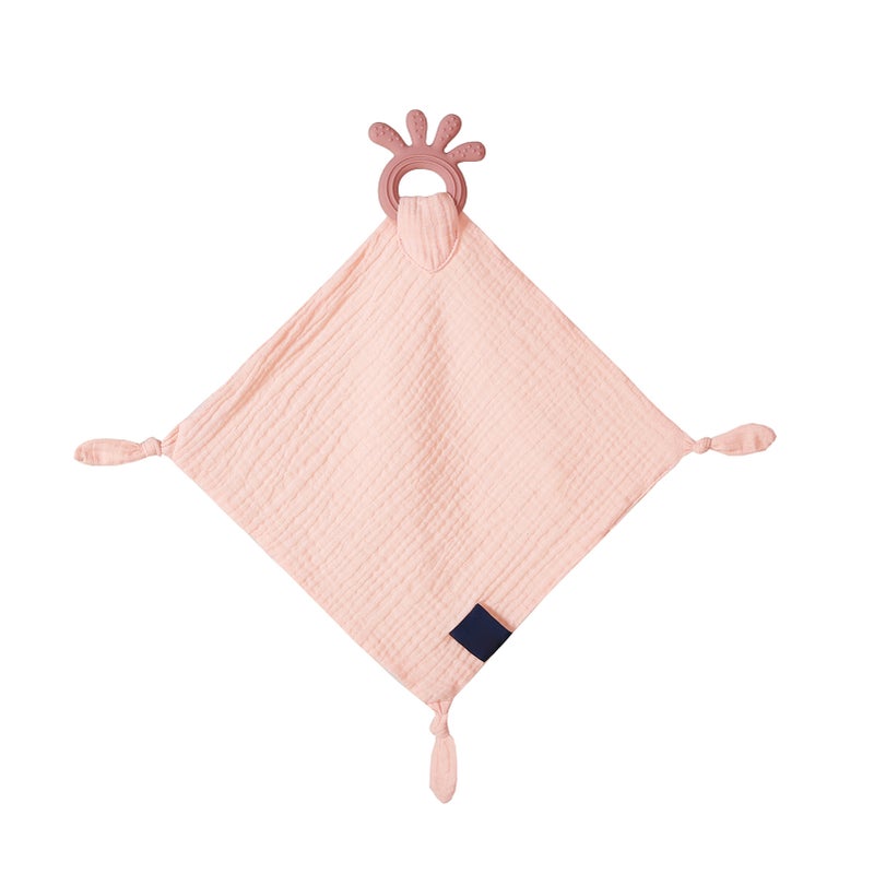 Soft Cotton Baby Appease Towel Comfortable Soothing Security Blanket with Teether Ring for Infants Toddlers - Image 1