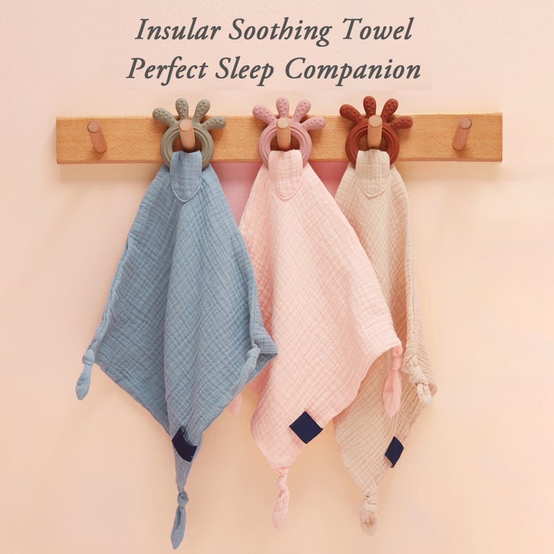 Soft Cotton Baby Appease Towel Comfortable Soothing Security Blanket with Teether Ring for Infants Toddlers - Image 2