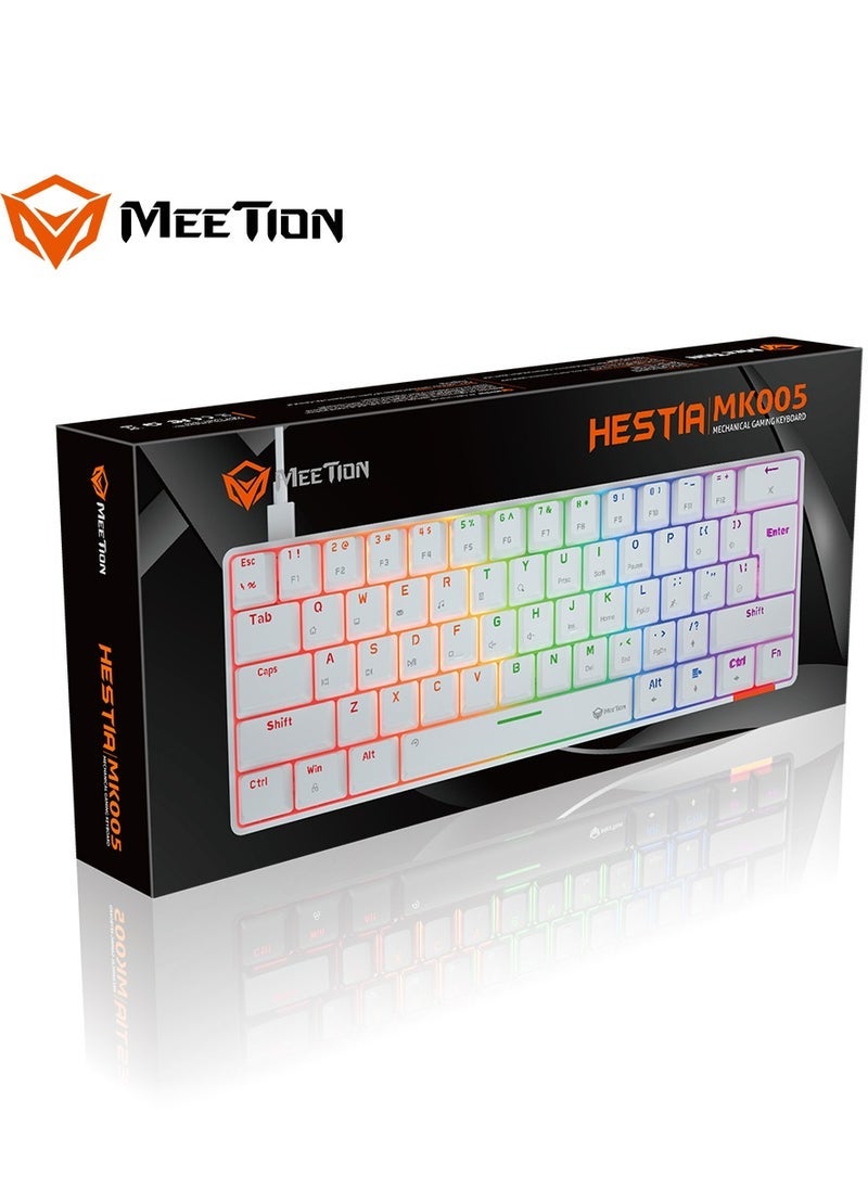 Meetion MEETION RGB Backlit Mini 61 Keys Wired 60% Mechanical Gaming Keyboard – White MT-MK005 | Compact Blue Switch Mechanical Keyboard with Rainbow Lighting | Ultra-Responsive Tactile Keys for Gaming & Typing | Durable, Lightweight & Plug-and-Play  - Image 1