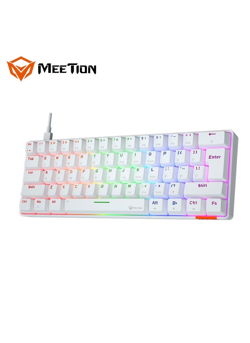 Meetion MEETION RGB Backlit Mini 61 Keys Wired 60% Mechanical Gaming Keyboard – White MT-MK005 | Compact Blue Switch Mechanical Keyboard with Rainbow Lighting | Ultra-Responsive Tactile Keys for Gaming & Typing | Durable, Lightweight & Plug-and-Play  - Image 3