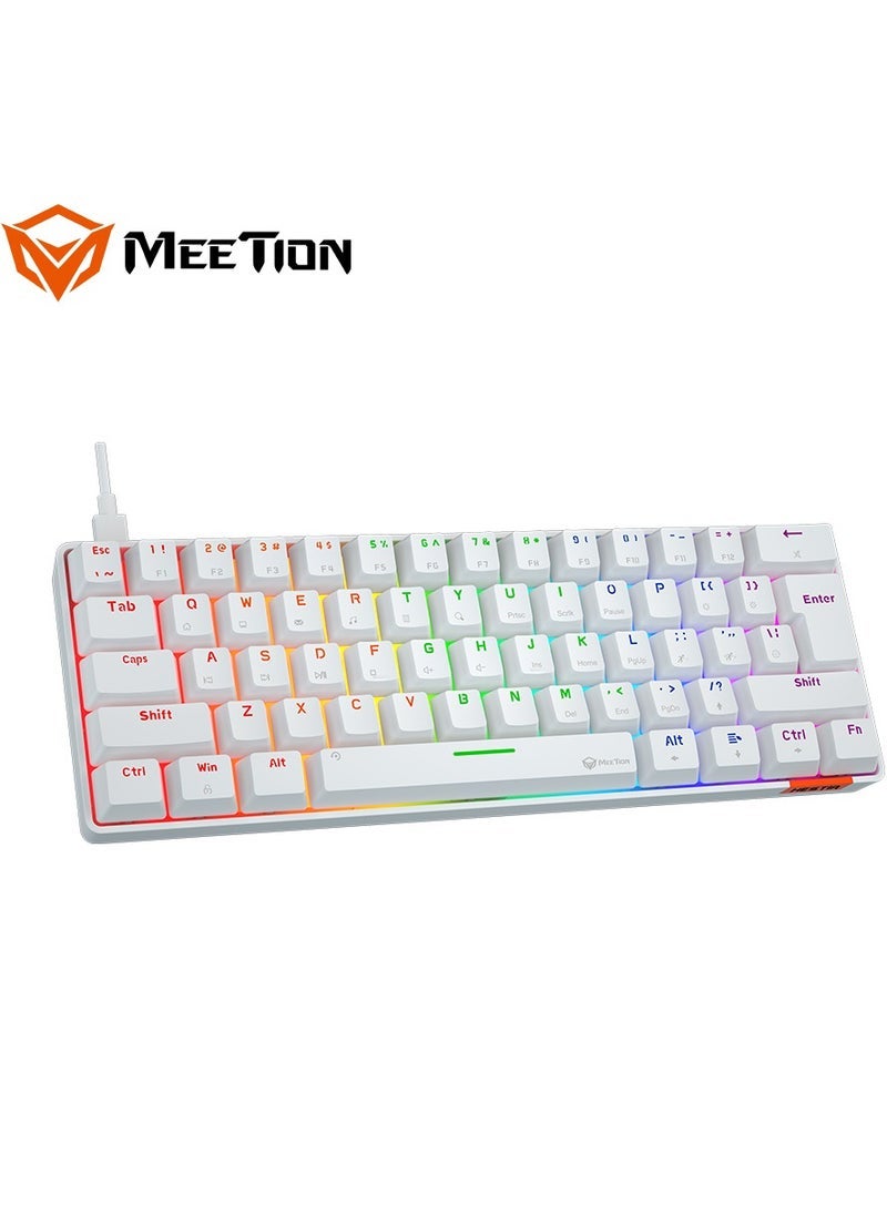 Meetion MEETION RGB Backlit Mini 61 Keys Wired 60% Mechanical Gaming Keyboard – White MT-MK005 | Compact Blue Switch Mechanical Keyboard with Rainbow Lighting | Ultra-Responsive Tactile Keys for Gaming & Typing | Durable, Lightweight & Plug-and-Play  - Image 4
