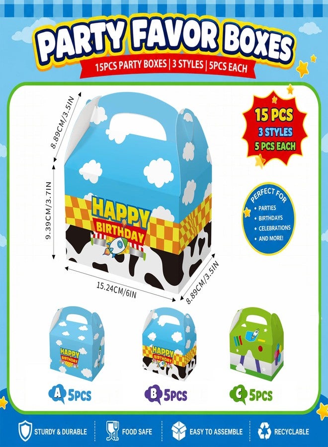 CHENRINDECO 15 Pack Cartoon Story Party Boxes Cookie Treat Boxes with Handle Blue Sky White Cloud Cow Pattern Gift Box for Cartoon Story Birthday Party Supplies - Image 2