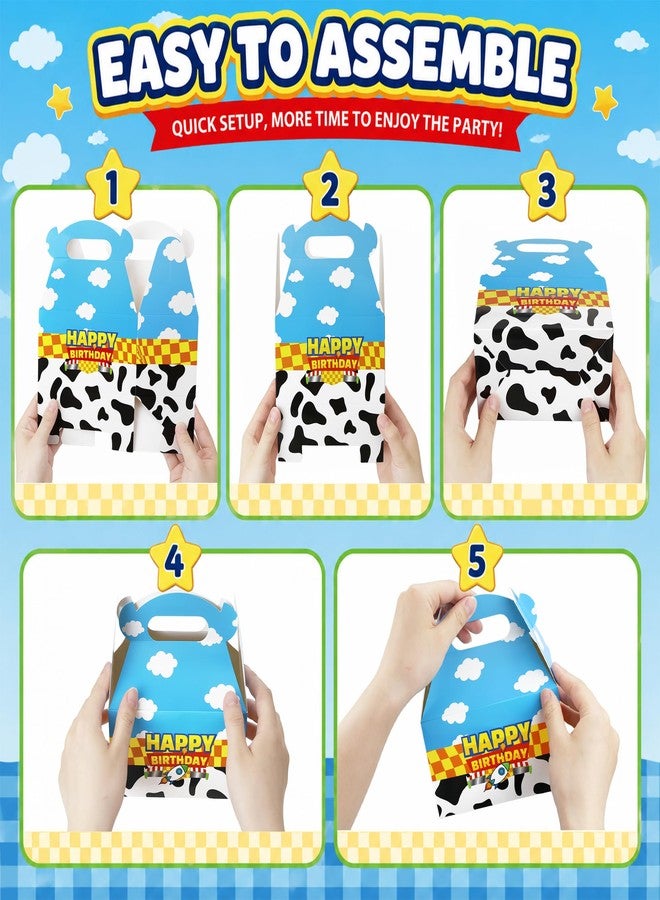 CHENRINDECO 15 Pack Cartoon Story Party Boxes Cookie Treat Boxes with Handle Blue Sky White Cloud Cow Pattern Gift Box for Cartoon Story Birthday Party Supplies - Image 4