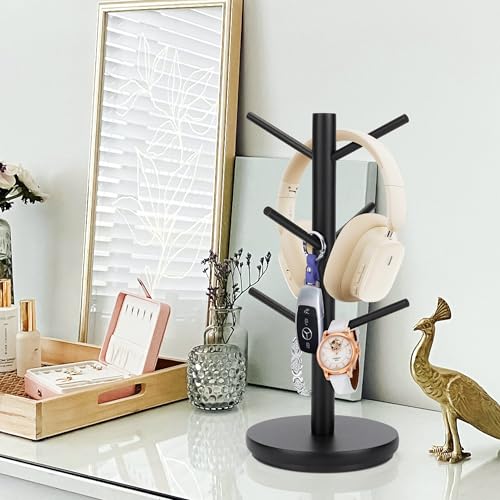 MyLifeUNIT Mug Holder Tree, 360° Rotated Coffee Cup Holder with 6 Hooks, Wooden Coffee Mug Holder Organizer for Counter Top, Coffee Bar Accessories (Black) - Image 5