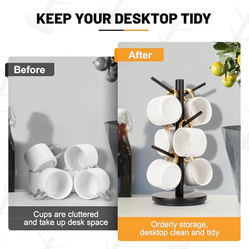 MyLifeUNIT Mug Holder Tree, 360° Rotated Coffee Cup Holder with 6 Hooks, Wooden Coffee Mug Holder Organizer for Counter Top, Coffee Bar Accessories (Black) - Image 3