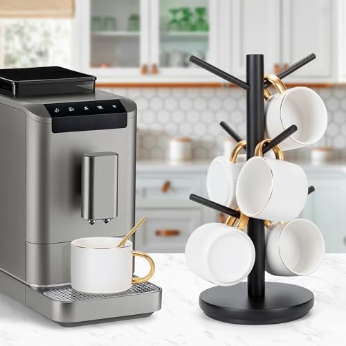 MyLifeUNIT Mug Holder Tree, 360° Rotated Coffee Cup Holder with 6 Hooks, Wooden Coffee Mug Holder Organizer for Counter Top, Coffee Bar Accessories (Black) - Image 4