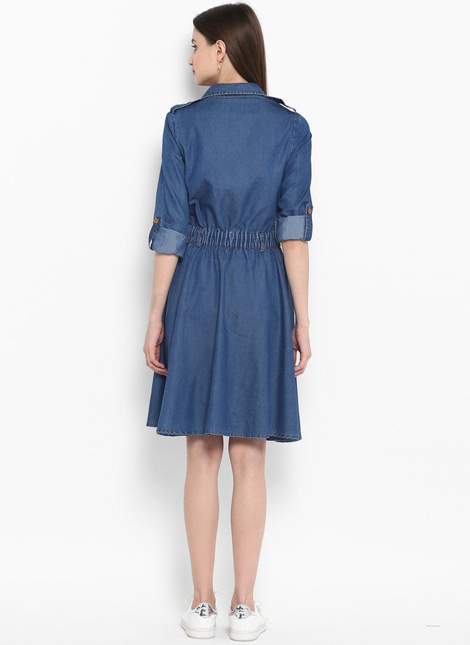 StyleStone فستان قميص جينز أزرق سادة للنساء من ستايل ستون - Image 4