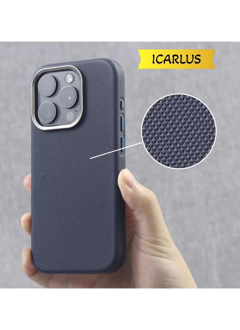 ICARLUS Luxury Metal Lens Frame Case for iPhone 14 Pro Max Magsafe Wireless Charger Magnetic Shockproof Cover Blue  - Image 1