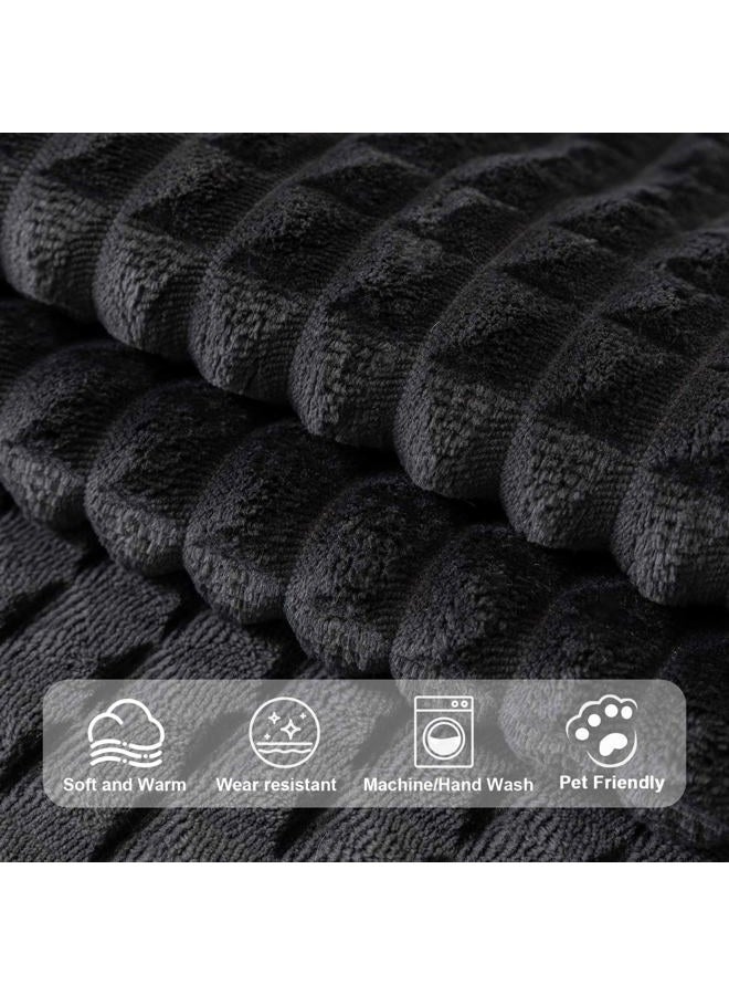 Aucrovee Soft Plush Plaid Couch Cover Washable, Non Slip Fleece Sectional Sofa Covers for 3 Cushion Couch Sofa L Sharped Sofa Slipcover for Pets, Furniture Protector (1 PCS 36"x36" Black) - Image 4