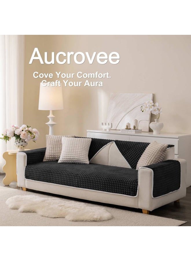 Aucrovee Soft Plush Plaid Couch Cover Washable, Non Slip Fleece Sectional Sofa Covers for 3 Cushion Couch Sofa L Sharped Sofa Slipcover for Pets, Furniture Protector (1 PCS 36"x36" Black) - Image 3