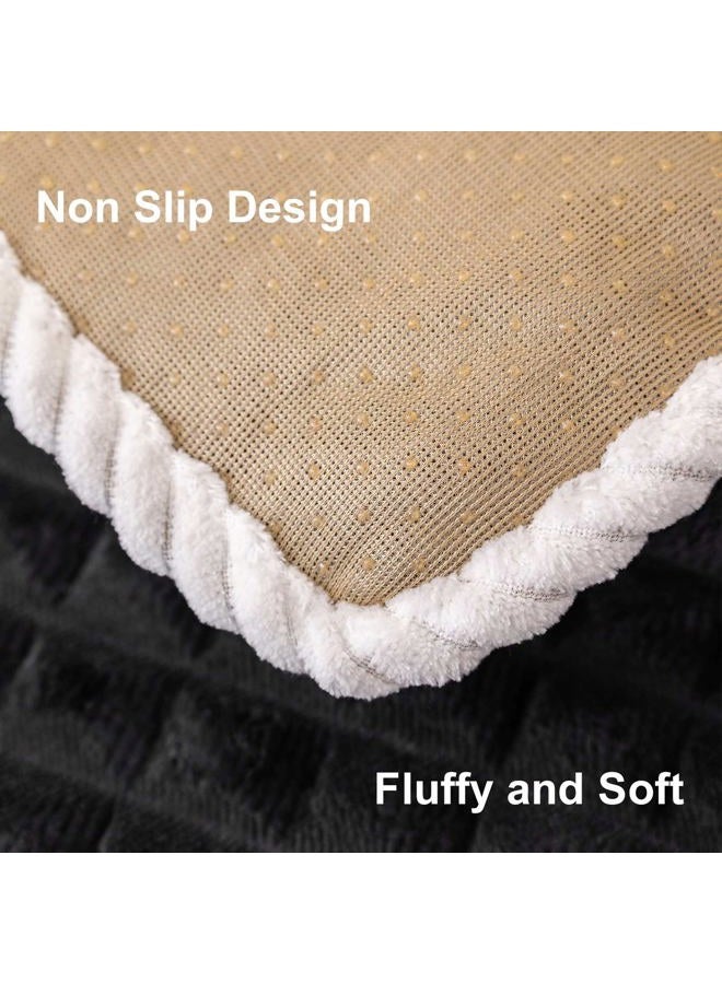 Aucrovee Soft Plush Plaid Couch Cover Washable, Non Slip Fleece Sectional Sofa Covers for 3 Cushion Couch Sofa L Sharped Sofa Slipcover for Pets, Furniture Protector (1 PCS 36"x36" Black) - Image 5