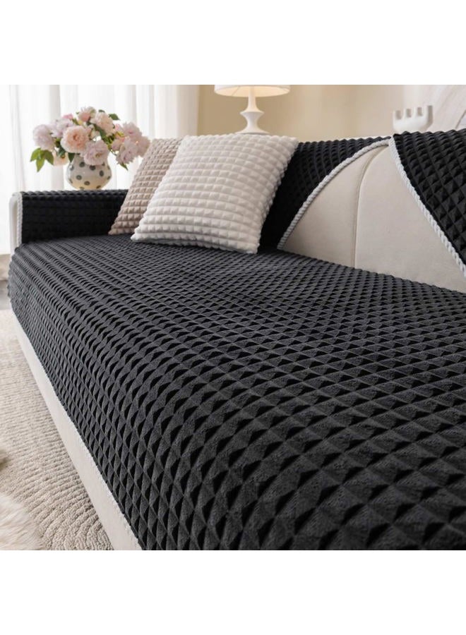 Aucrovee Soft Plush Plaid Couch Cover Washable, Non Slip Fleece Sectional Sofa Covers for 3 Cushion Couch Sofa L Sharped Sofa Slipcover for Pets, Furniture Protector (1 PCS 36"x36" Black) - Image 1
