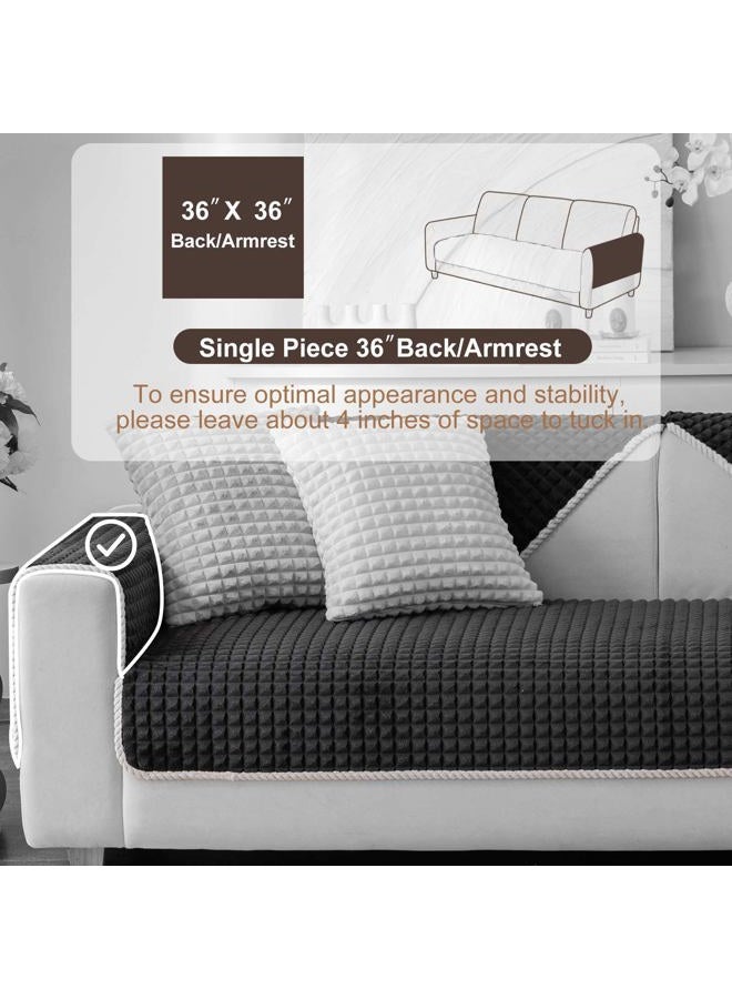 Aucrovee Soft Plush Plaid Couch Cover Washable, Non Slip Fleece Sectional Sofa Covers for 3 Cushion Couch Sofa L Sharped Sofa Slipcover for Pets, Furniture Protector (1 PCS 36"x36" Black) - Image 2