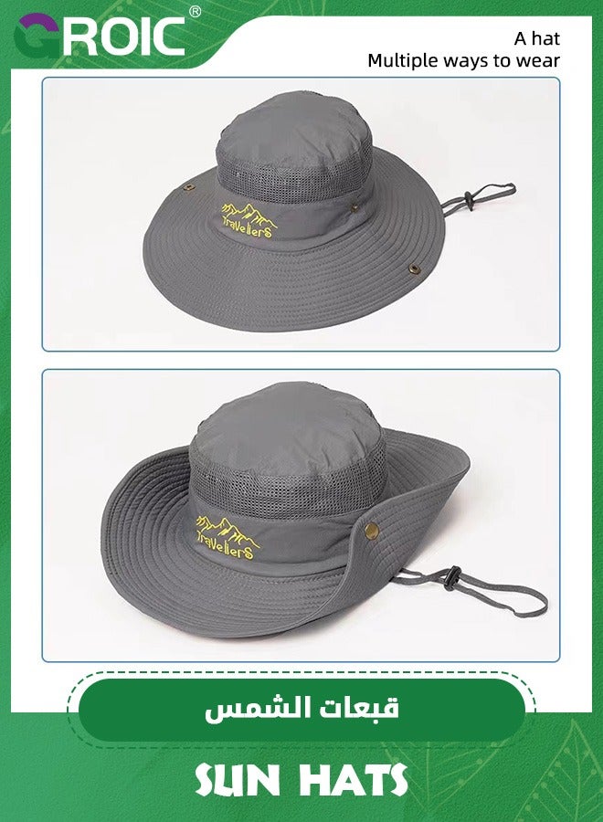 GROIC Men's Sun Hats UV Protection Summer Hat，Wide Brim UPF50+ Fishing Boonie Hat Waterproof Packable Bucket Cap with Sunscreen Clothing,Sun Protection Jacket,Sunscreen Suit  - Image 4