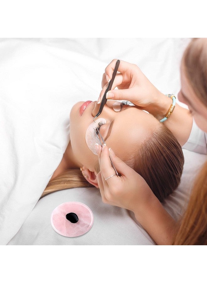 Bememo 2 Pieces Jade Stone For Lash Glue Eyelash Extension Round Jade Stone Lash Glue Holders Adhesive Pallet Fake Eye Lash Holder Base 2 Inch (Pink) - Image 4