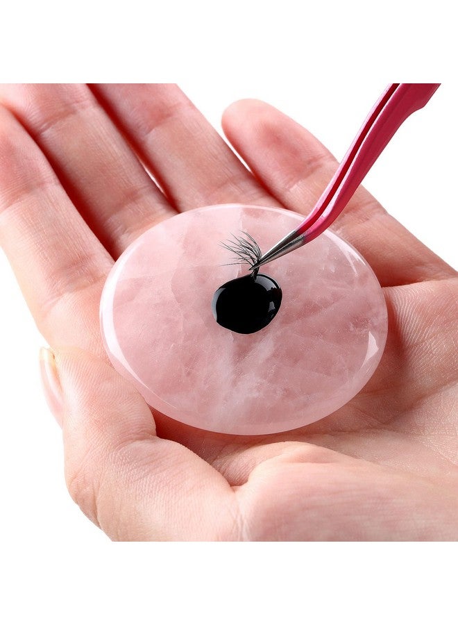 Bememo 2 Pieces Jade Stone For Lash Glue Eyelash Extension Round Jade Stone Lash Glue Holders Adhesive Pallet Fake Eye Lash Holder Base 2 Inch (Pink) - Image 5