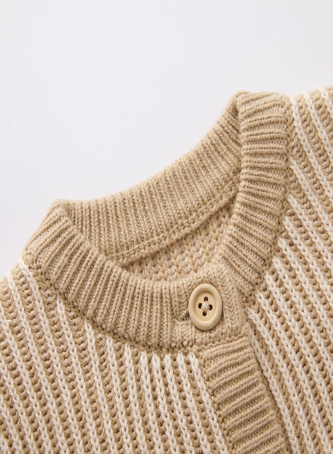 PureBorn كارديجان أطفال صغار من بيوربورن بأزرار سترة قطنية بأكمام طويلة جاكيت للخريف والربيع بني 6-12 شهر - Image 3