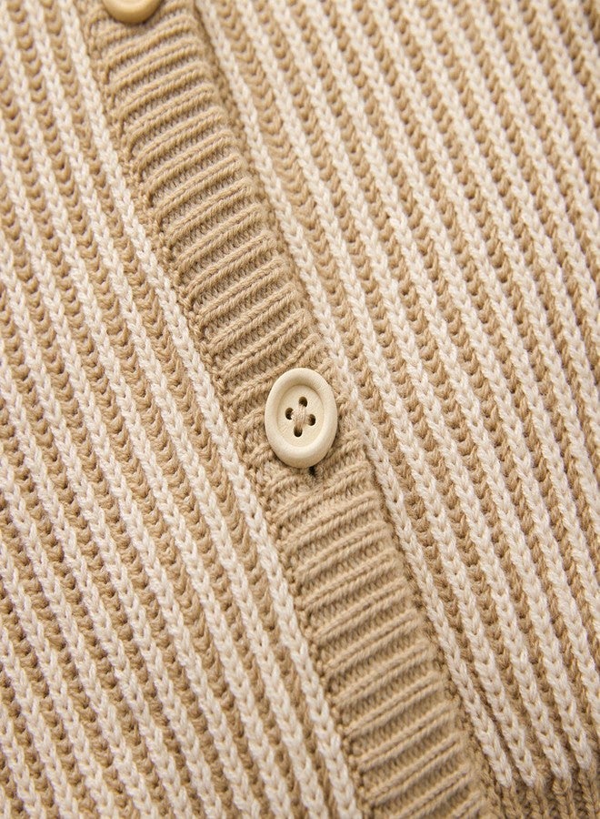 PureBorn كارديجان أطفال صغار من بيوربورن بأزرار سترة قطنية بأكمام طويلة جاكيت للخريف والربيع بني 6-12 شهر - Image 4