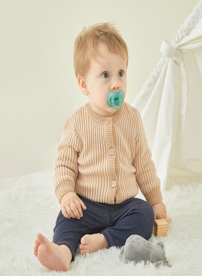 PureBorn كارديجان أطفال صغار من بيوربورن بأزرار سترة قطنية بأكمام طويلة جاكيت للخريف والربيع بني 6-12 شهر - Image 2