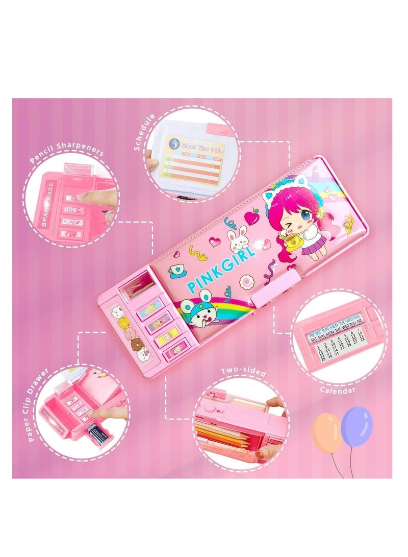 Pop Up Multifunction Pencil Case for Girls and Boys, Cute Cartoon Pen Box Organizer Stationery with Lock, Sharpener, Schedule, Whiteboard, School Supplies, Best Gifts for Kids - Image 5