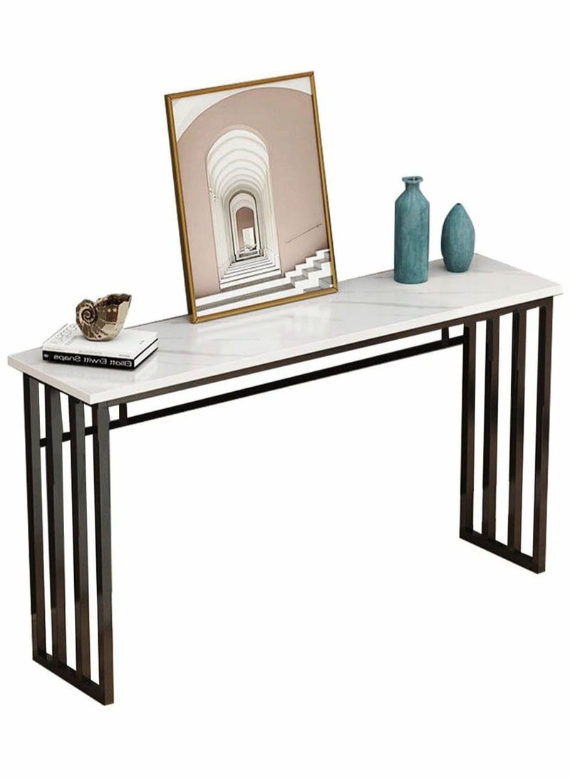 إيه جي دي طاولة كونسول للمدخل، طاولة اريكة ضيقة من خشب ام دي اف بتصميم رخامي، للممر وغرفة المعيشة 100×30×80 سم، ابيض - Image 3