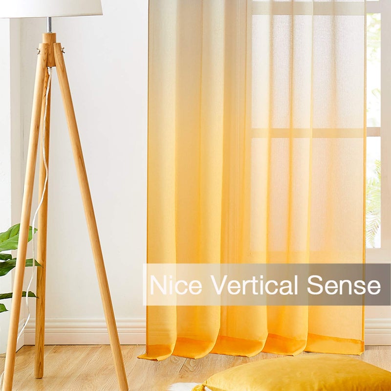 July Joy Faux Linen Ombre Sheer Curtains Yellow and Grey 2 Tone Reversible Rod Pocket for Bedroom Living Room, Privacy and Light Filtering Semi Sheer Gradient Window Curtain Pair, Set of 2 Panels - Image 4