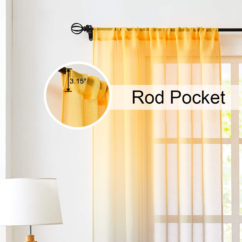 July Joy Faux Linen Ombre Sheer Curtains Yellow and Grey 2 Tone Reversible Rod Pocket for Bedroom Living Room, Privacy and Light Filtering Semi Sheer Gradient Window Curtain Pair, Set of 2 Panels - Image 3