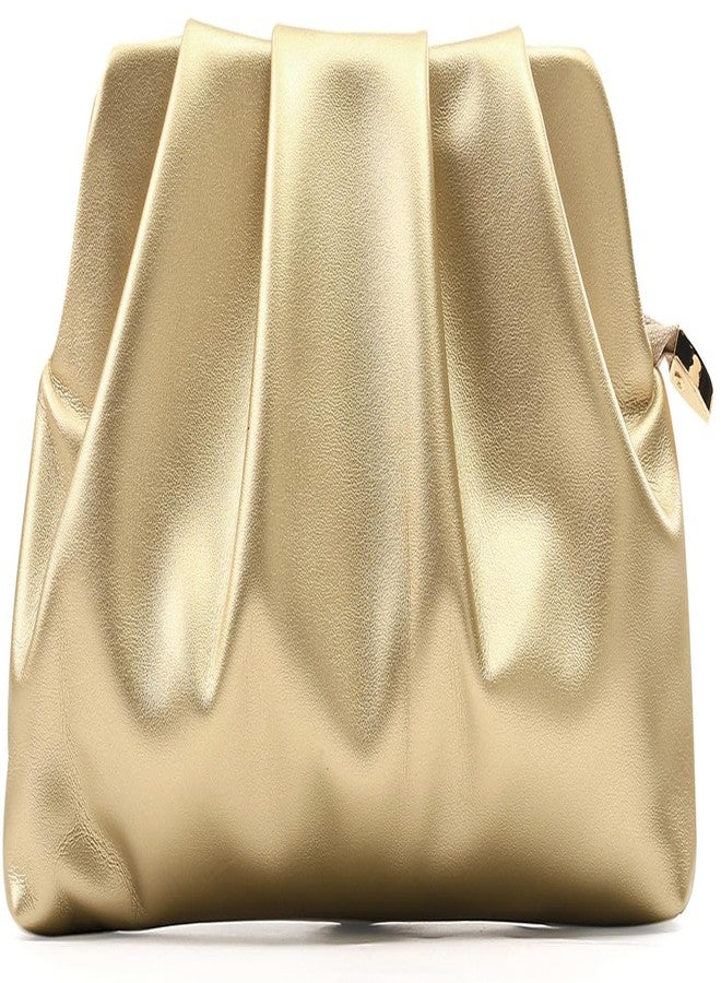 FanChris Evening Bag for Women Ruched Clutch Purse Detachable Metal Chain Crossbody Bag(pale gold), Pale Gold - Image 1