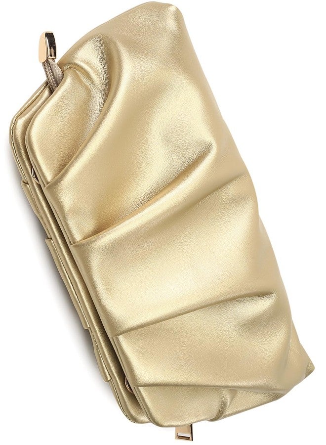 FanChris Evening Bag for Women Ruched Clutch Purse Detachable Metal Chain Crossbody Bag(pale gold), Pale Gold - Image 3