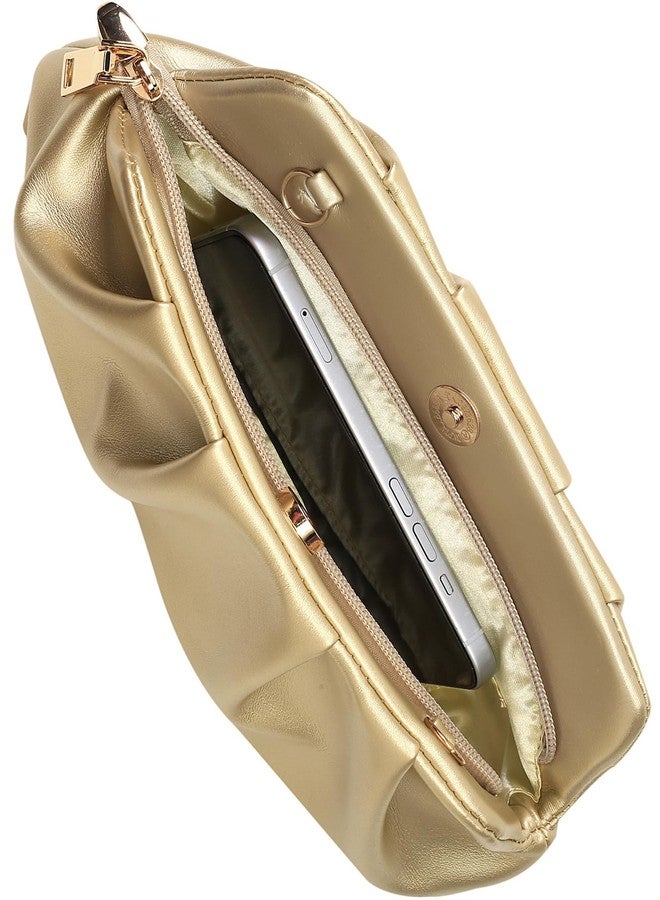 FanChris Evening Bag for Women Ruched Clutch Purse Detachable Metal Chain Crossbody Bag(pale gold), Pale Gold - Image 4