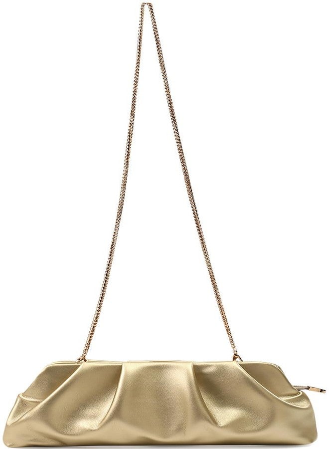 FanChris Evening Bag for Women Ruched Clutch Purse Detachable Metal Chain Crossbody Bag(pale gold), Pale Gold - Image 5