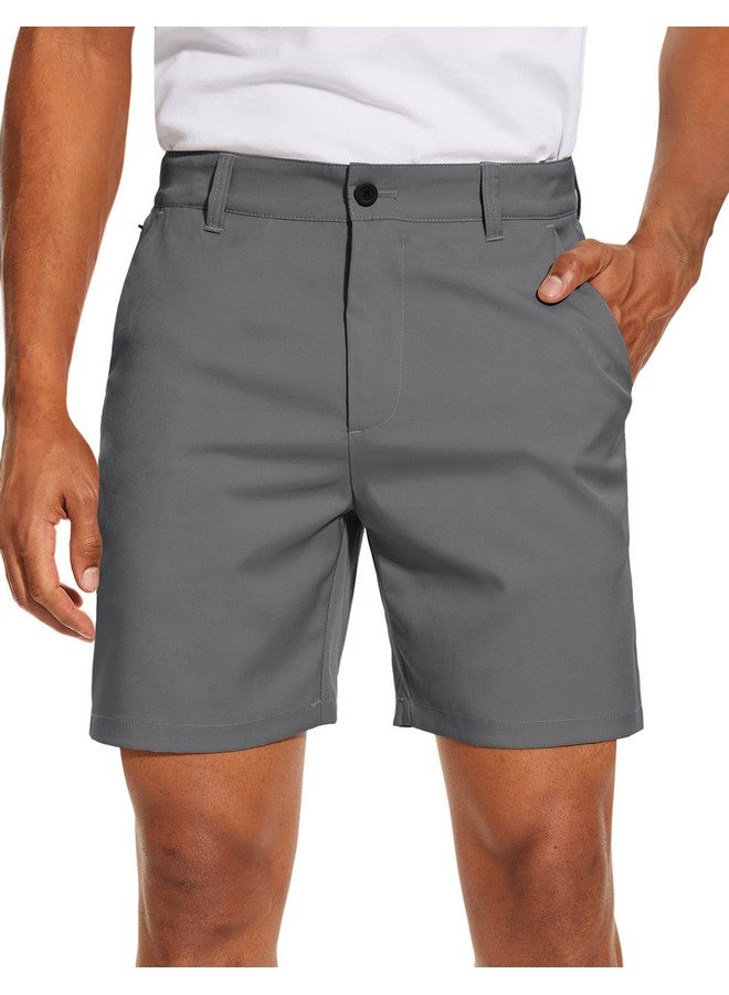 Puli Mens Golf Shorts 7 Inch Inseam Casual Flat Front Dress Shorts Hybrid Surfing Hiking Fishing Relaxed Fit With Pockets Grey 34 - Image 1