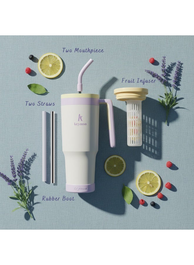 KRYMSO 1200ml Stainless Steel Tumbler with Handle, Straw Lid, Silicon Base, Vacuum Insulated, Leak-Proof, Reusable Travel Mug for Coffee, Smoothie, Water, Iced Drinks - Image 2