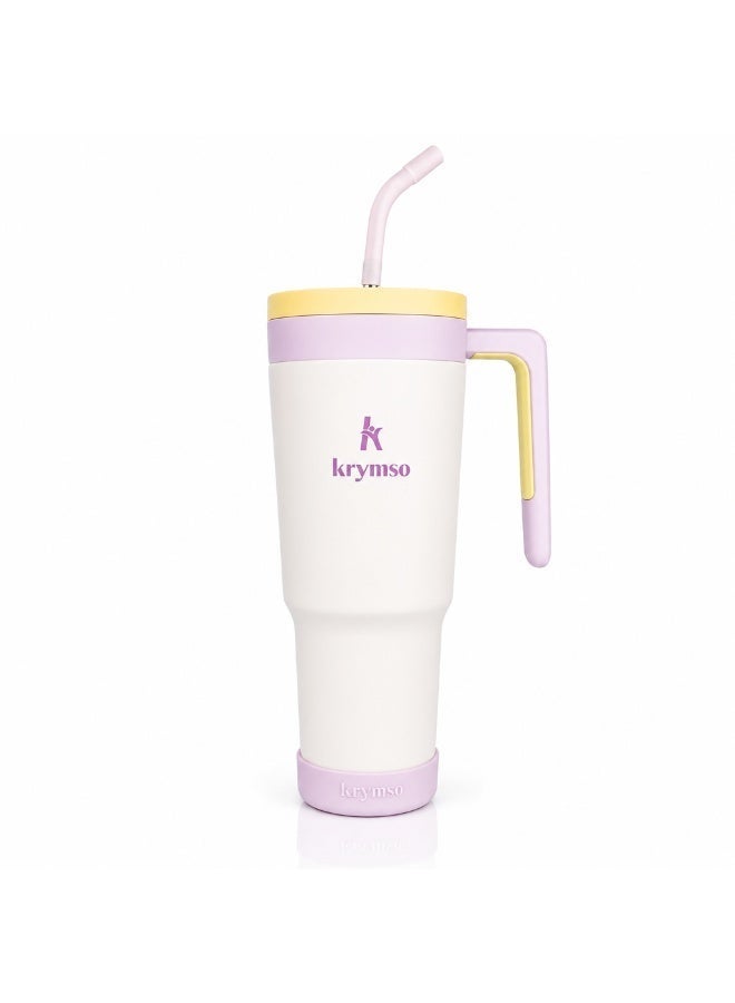 KRYMSO 1200ml Stainless Steel Tumbler with Handle, Straw Lid, Silicon Base, Vacuum Insulated, Leak-Proof, Reusable Travel Mug for Coffee, Smoothie, Water, Iced Drinks - Image 1