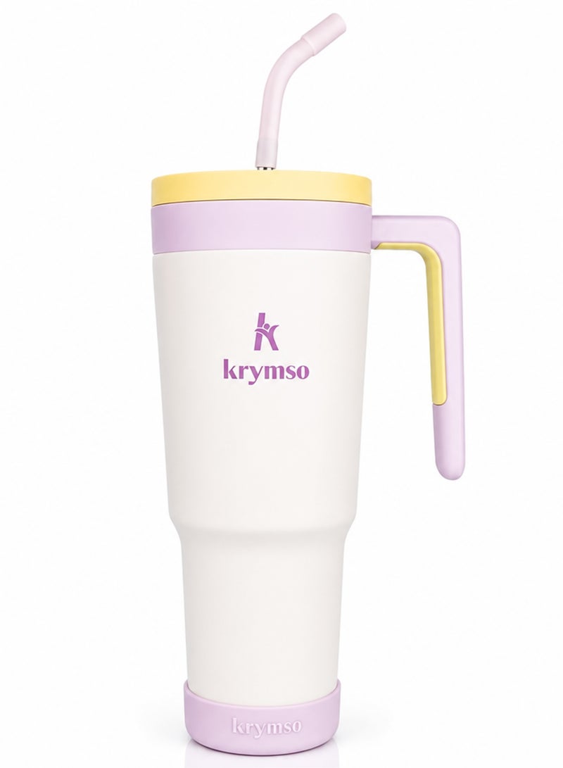 KRYMSO 1200ml Stainless Steel Tumbler with Handle, Straw Lid, Silicon Base, Vacuum Insulated, Leak-Proof, Reusable Travel Mug for Coffee, Smoothie, Water, Iced Drinks - Image 1