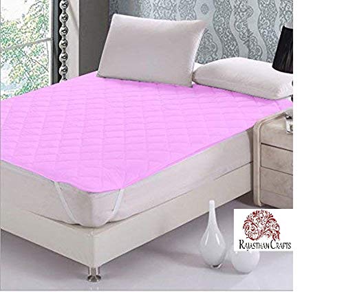 Homespun Quilted Triple Layered 100 Waterproof Dustproof and Cooling Microfiber Infused King Size Double Bed Mattress Protector Pink Color 72x78 inches - Image 1