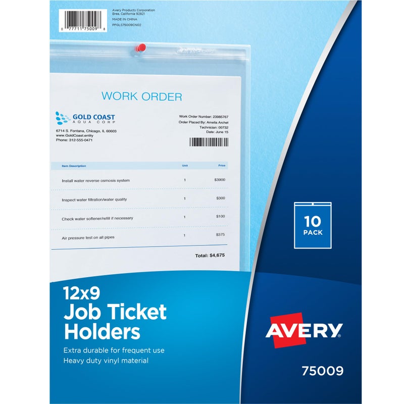 Avery Job Ticket Holders, Heavy Gauge Vinyl, 9 x 12 Inches, 10 per Pack (75009) - Image 1