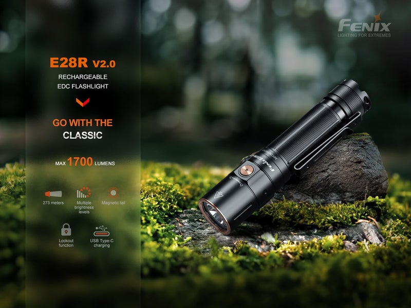 fenix فينكس E28R V2.0 1700 لومن مصباح يدوي LED EDC قابل لإعادة الشحن عبر USB-C مع صندوق إكسسوارات EdisonBright - Image 2