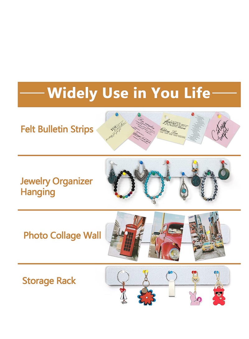 SOLARAE 5 Pack Felt Pin Board Bar Strips Bulletin Board for Bedrooms Offices Home Wall Decoration, Notice Board Self Adhesive Cork Board with 50 Push Pins for Paste Notes, Photos, Schedules (White) - Image 3