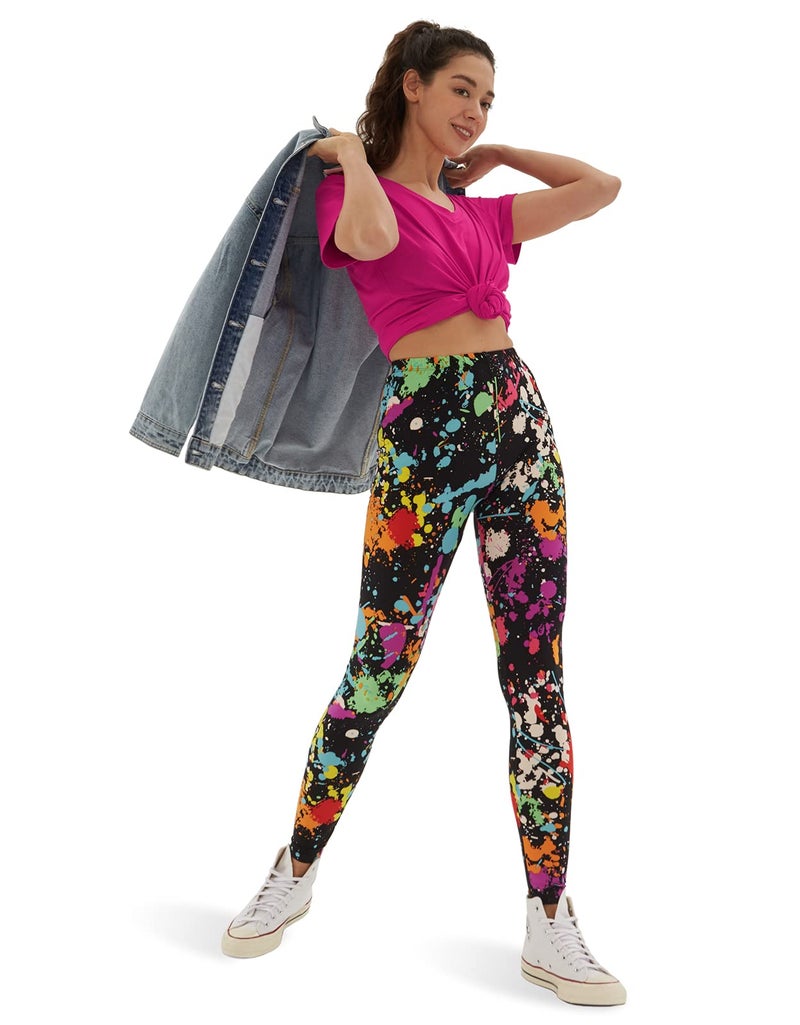 sissycos Women's 80s Leggings Artistic Splash Printed Buttery Soft Stretchy Pants (Large, Color Splash) - Image 4
