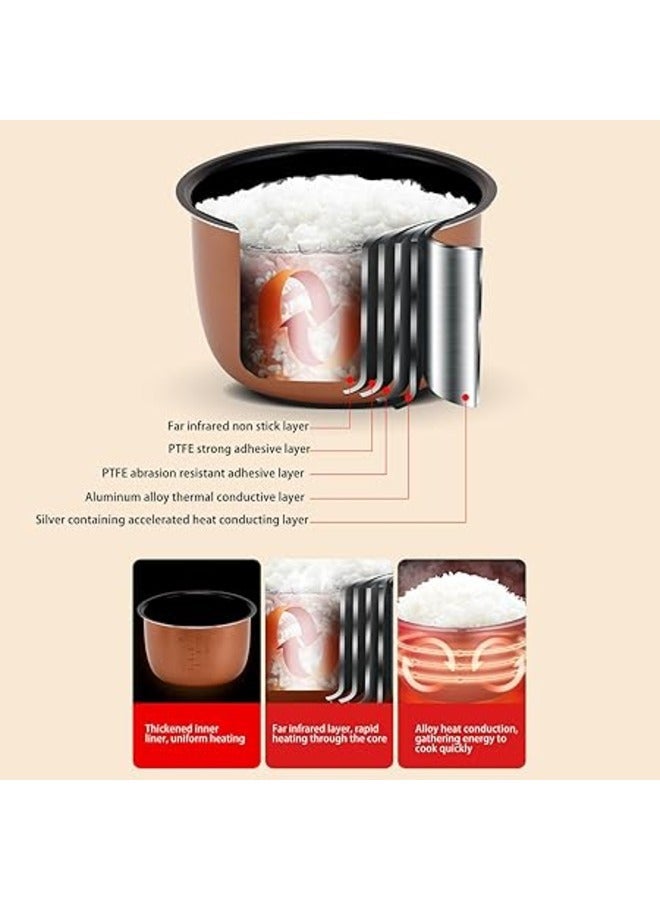 Mini Rice Cooker 2L Portable Non-stick Multifunctional Travel Rice Cooker with Inner Pot Steamer  - Image 2